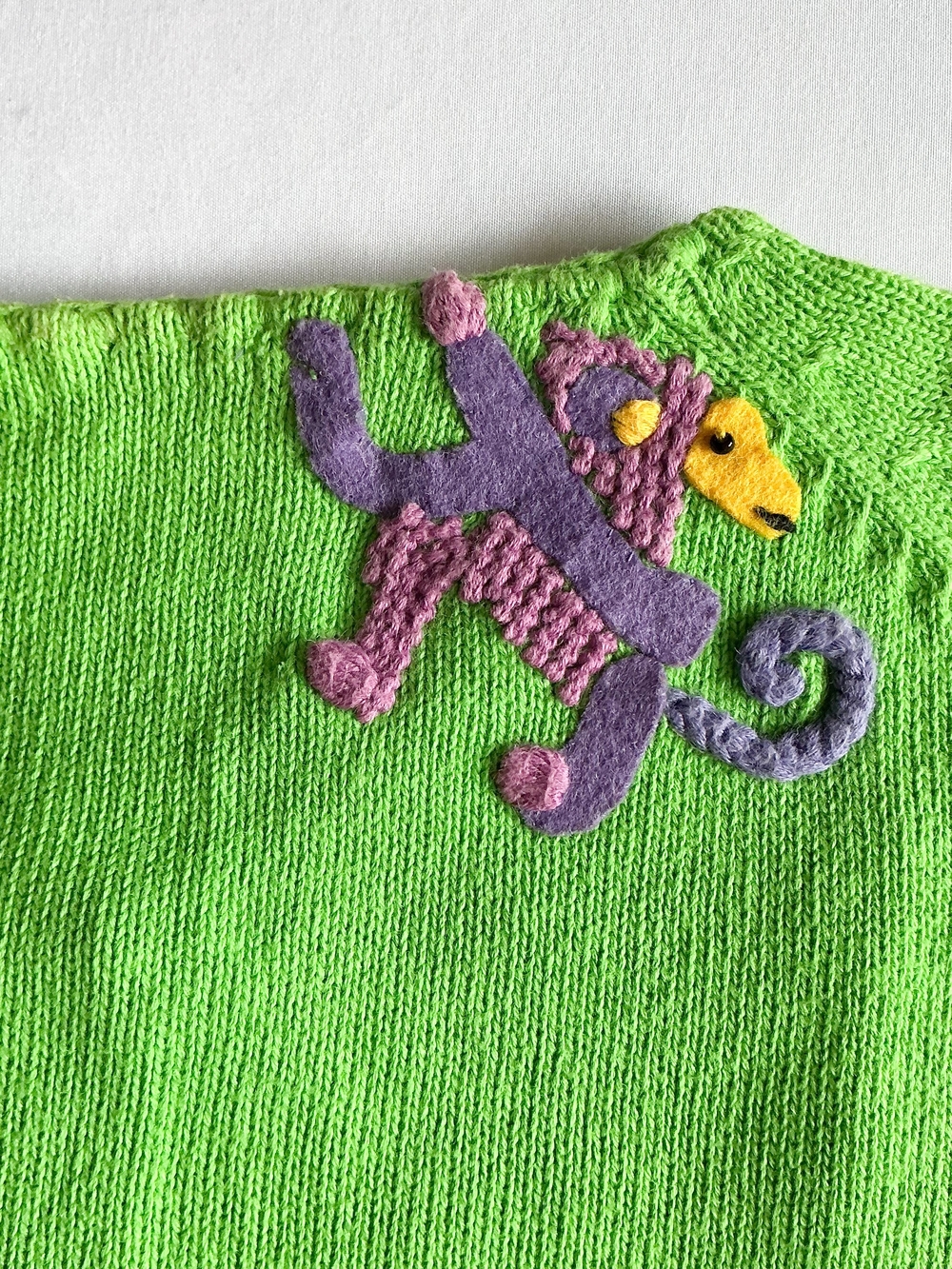 Vtg Michael Simon Animal Cardigan Sweater Bright Green Jungle Safari Knit Sz Med - Picture 11 of 15